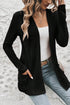 Ribbed Open Front Patch Pocket Long Sleeve Knit Cardigan